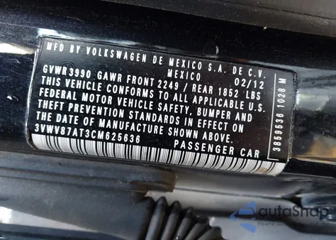 2012 Volkswagen Beetle 2.0T Turbo from USA, damaged, VIN 3VWV87AT3CM625636